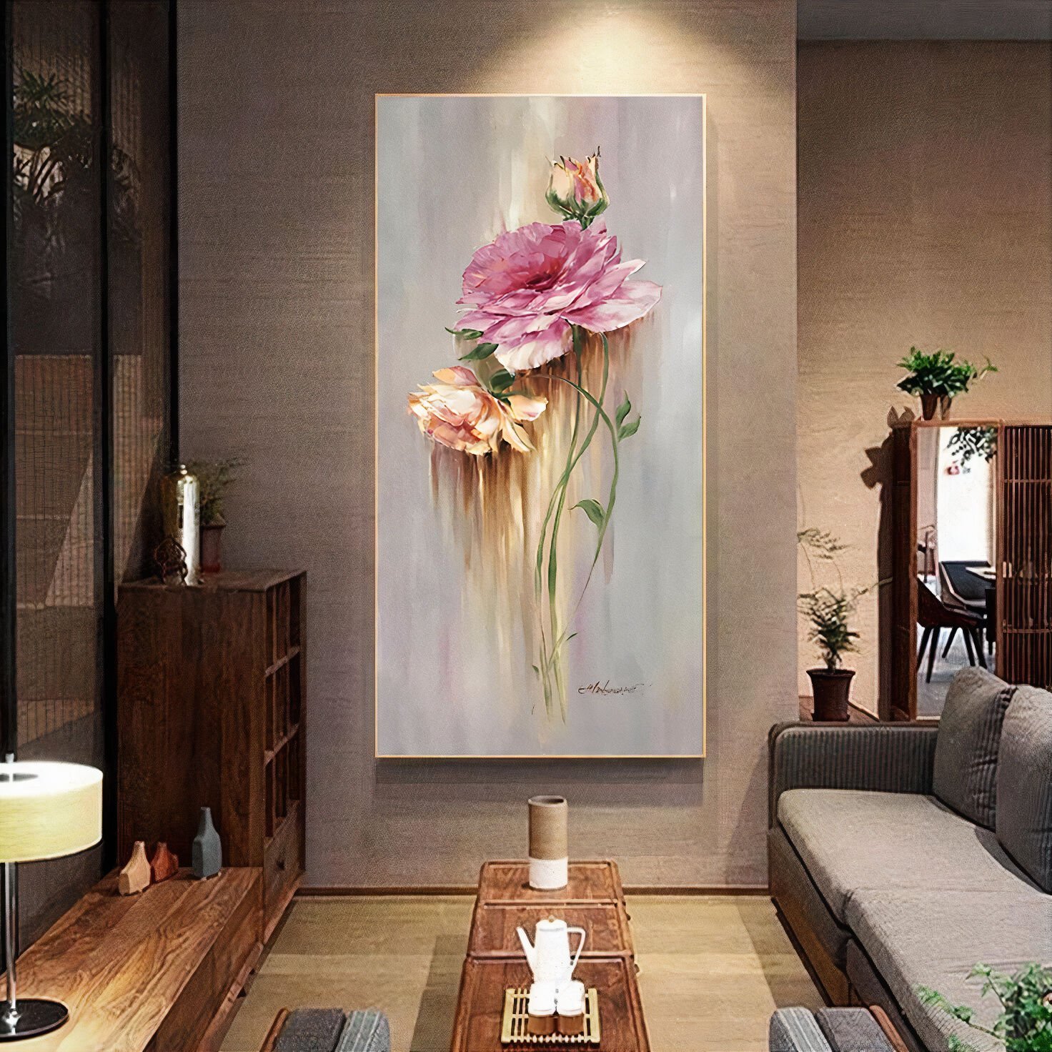 Yağlı boya dokulu çiçek tablo