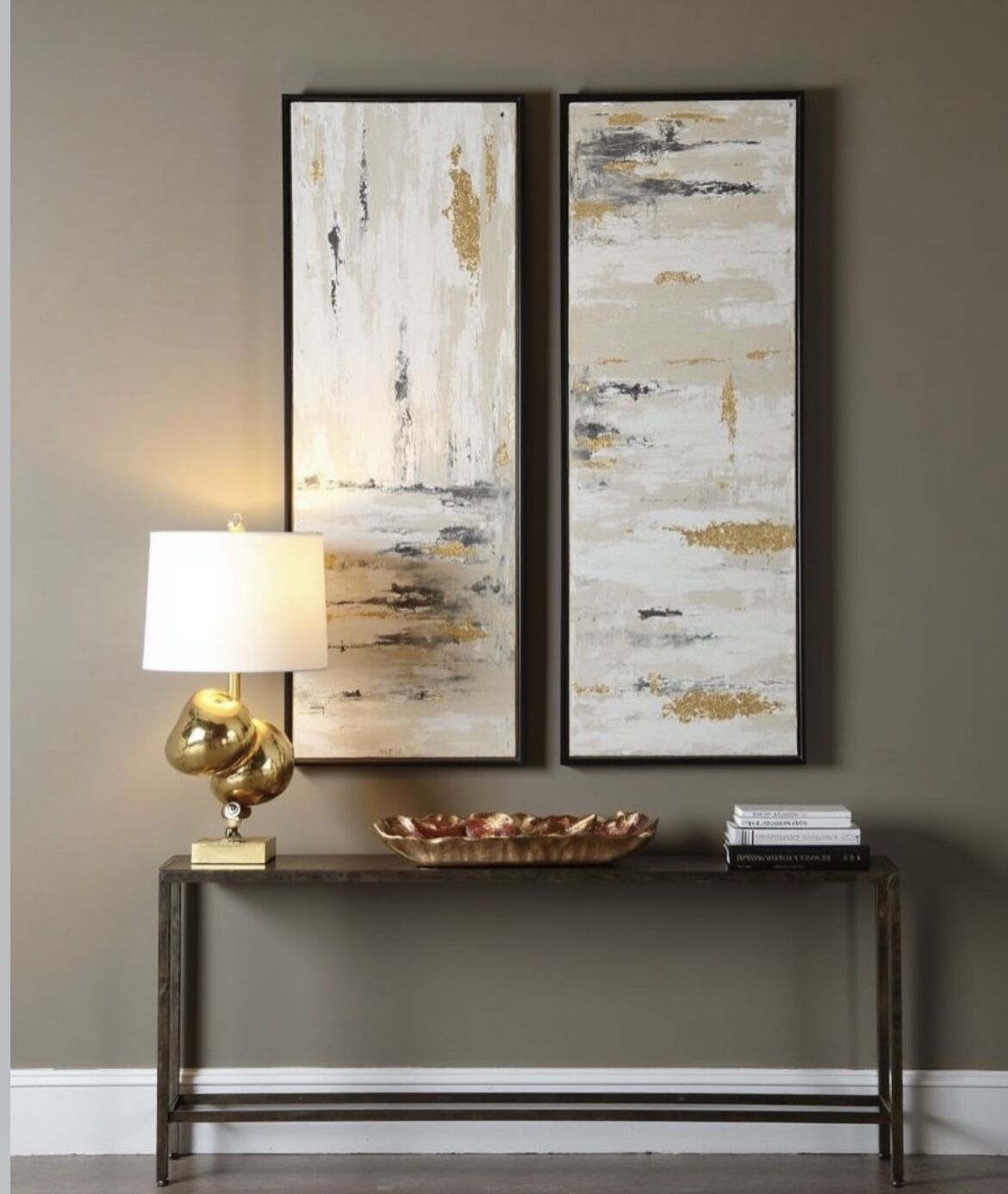 Yağlı Boya Dokulu 2'li Soyut Tablo