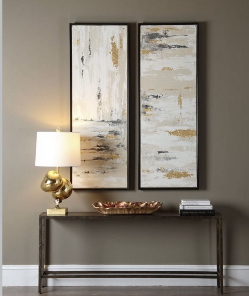 Yağlı Boya Dokulu 2'li Soyut Tablo