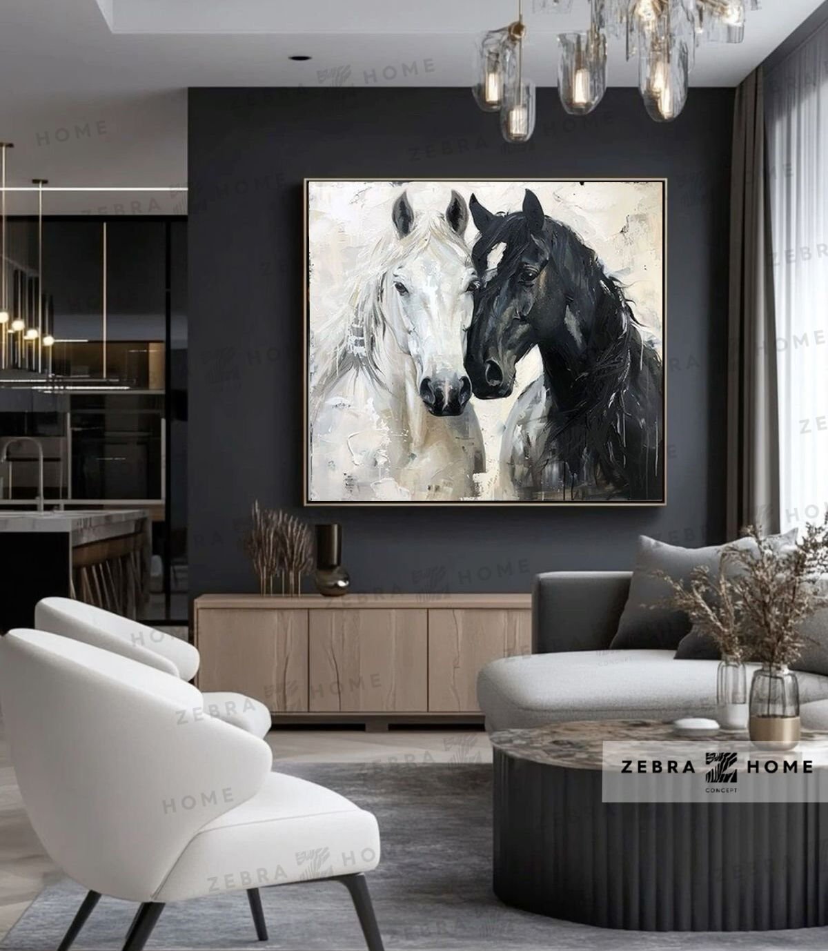 Yağlı Boya Dokulu At Tablo