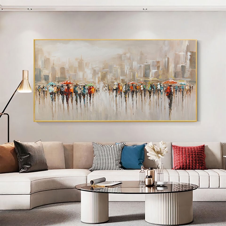 Yağlı boya dokulu soyut renkli insanlar tablo