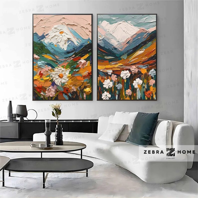 Yağlı Boya Dokulu 2'li Çiçek Tablo