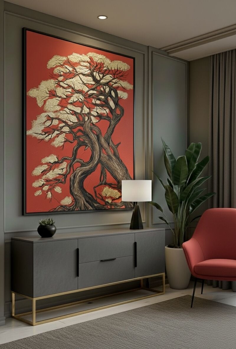 Yağlı Boya Dokulu Ağaç Tablo