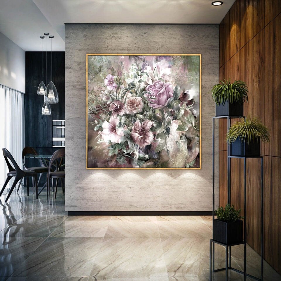 Yağlı Boya Dokulu Çiçek Tablo